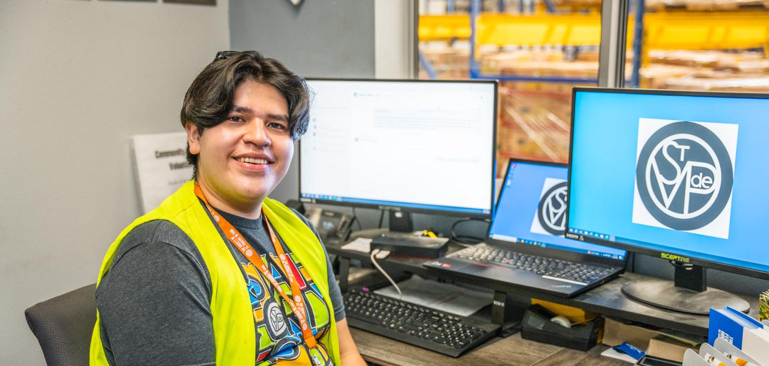 Johnny Galvez in his work station in SVdP's Food Reclamation Center.