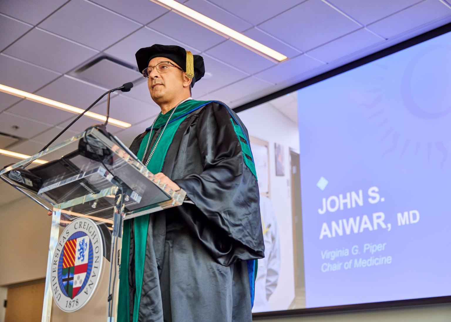 Dr. John Anwar at Creighton University's installation ceremony. (Photos by Adrian Baird of Phoenix)