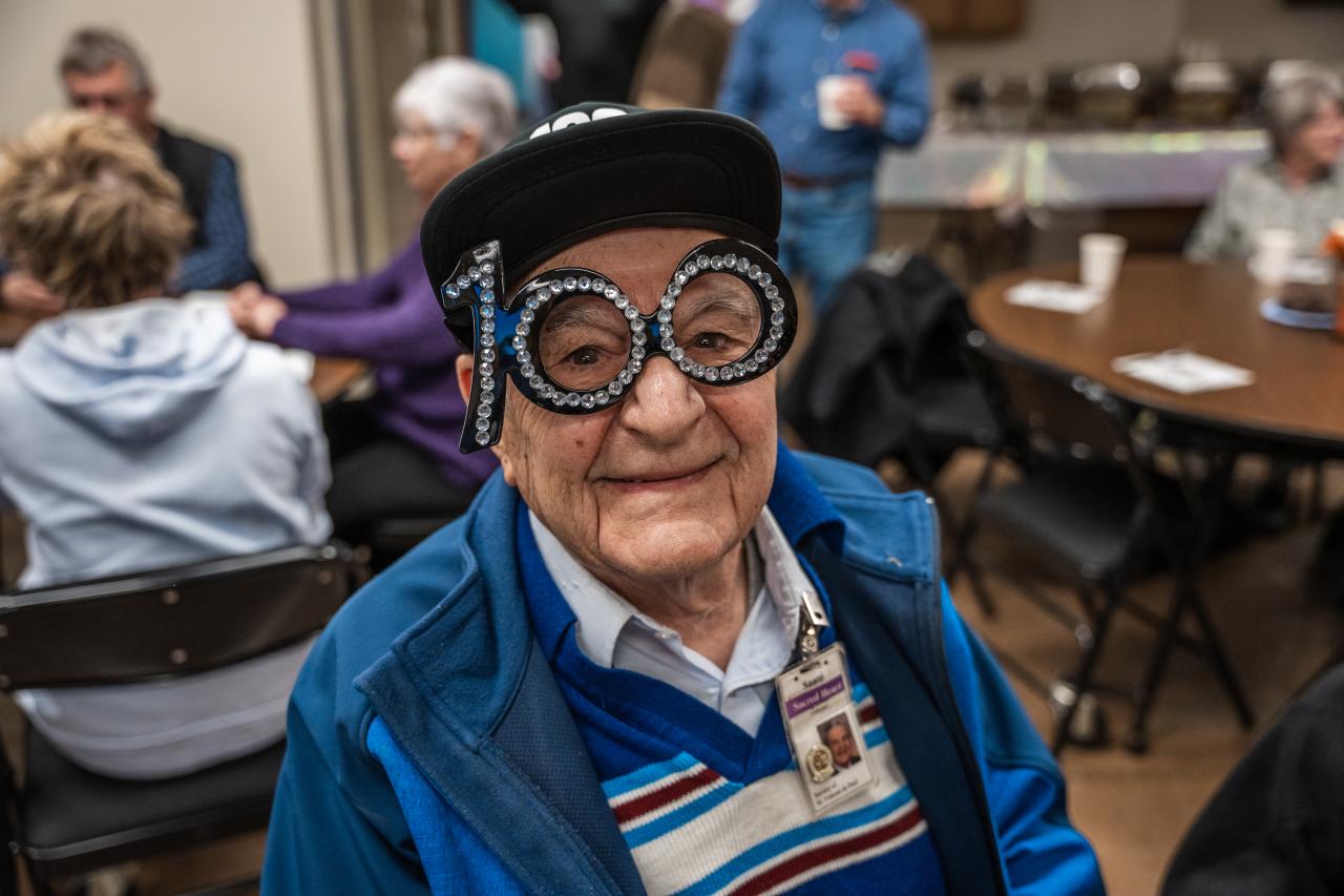 Sant&eacute; C&eacute;olin during his 100th birthday party at Sacred Heart conference in Prescott, Ariz.