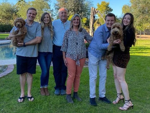 Jeff's family, (from left to right) Colin and Melissa Hopkins (brother-in-law and sister), Glen and Pam Buettner (father and mother), Jeff and his fiance Lindsay Lippincott.