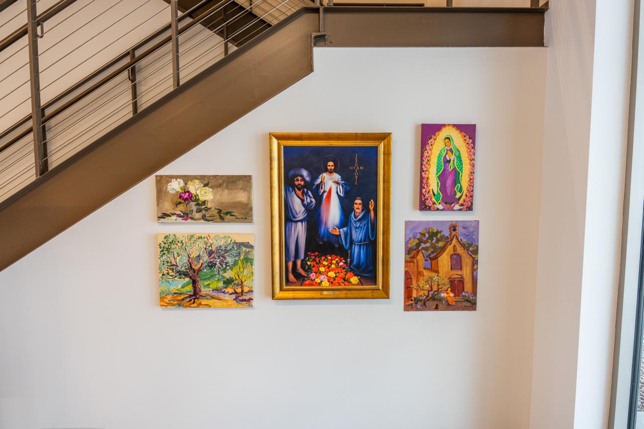 Some paintings donated by Susan, Judy, and Betsy.