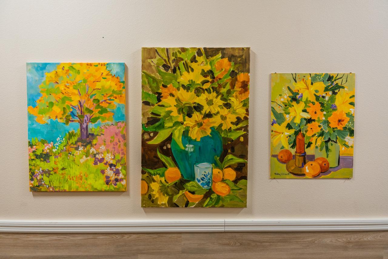 Some of the artwork donated by Susan, Judy, and Betsy.