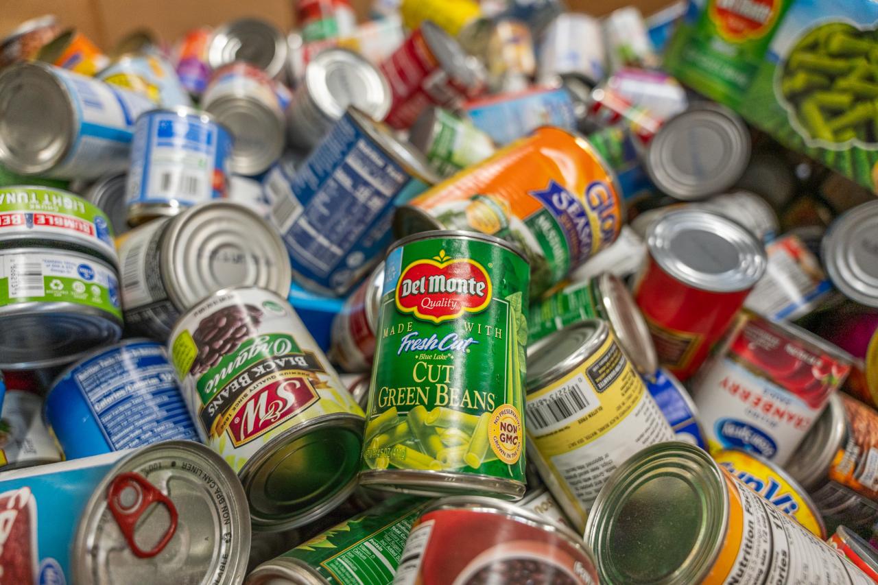 A box of canned items in SVdP's Food Reclamation Center.